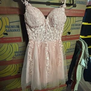 Sparkly tulle prom princess peach S waist 12” fairy babydoll dress elegant shirt